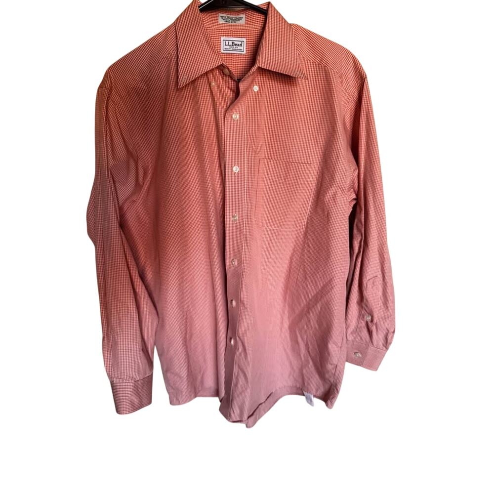 L.L. Bean Men’s 15-32 Medium Red Gingham Check Button Down Shirt 100% Cotton